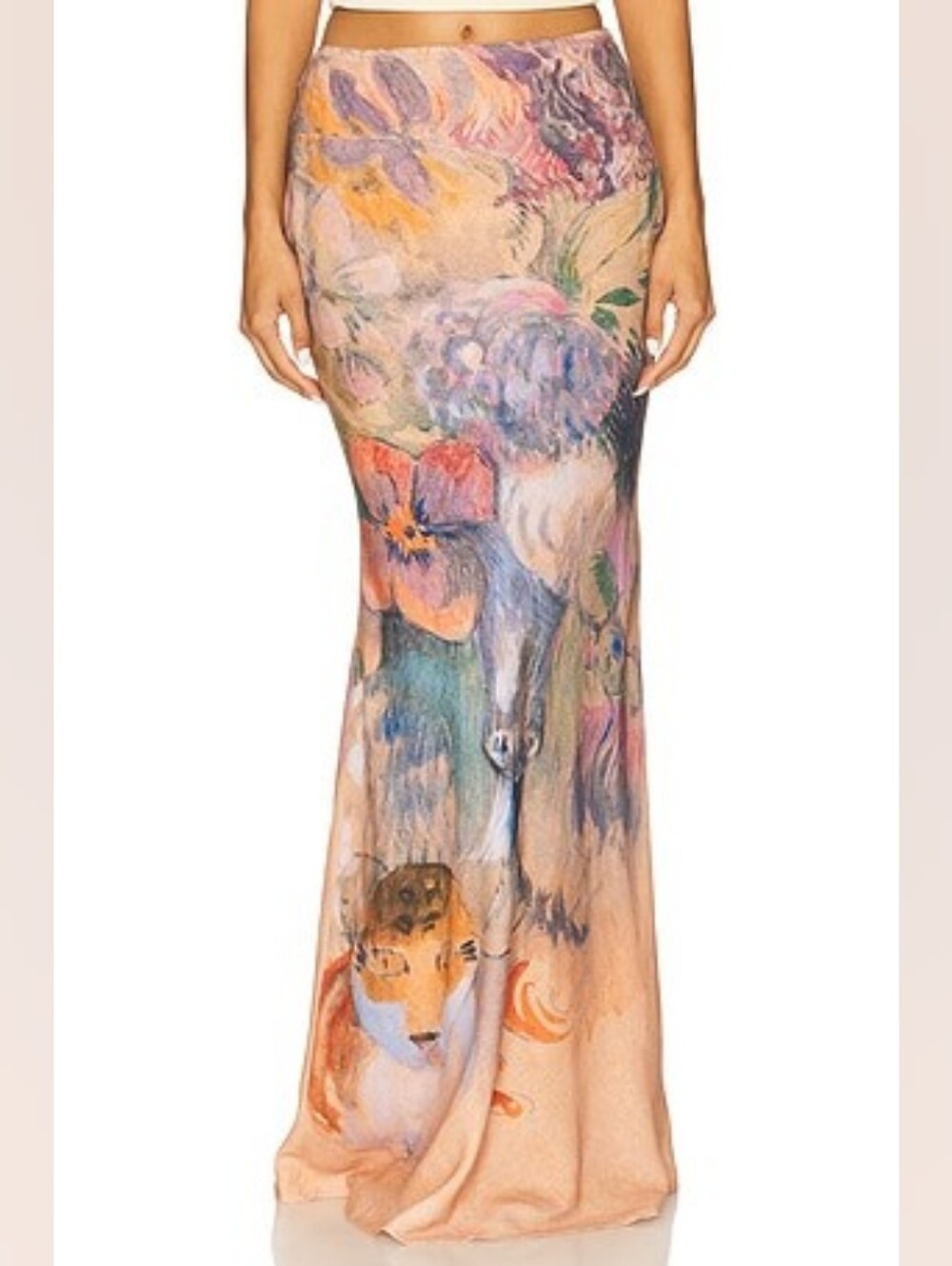 NWT Yllw The Label Floral Watercolor Paul Gauguin Maxi Skirt in Still Cat